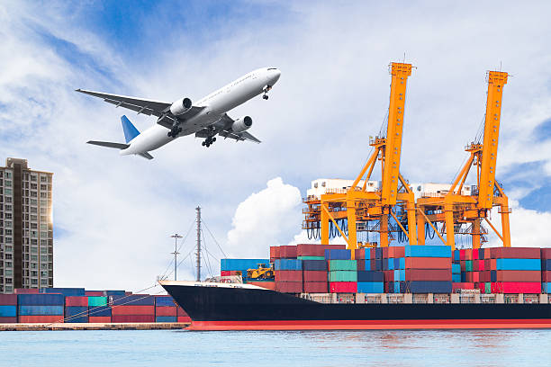 Global trade showcasing container ships, cargo planes, and international logistics